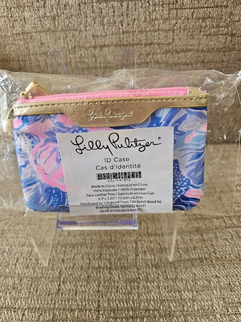 NWT Lilly Pulitzer Floral ID Case Coin Purse Keychain Blue Pink